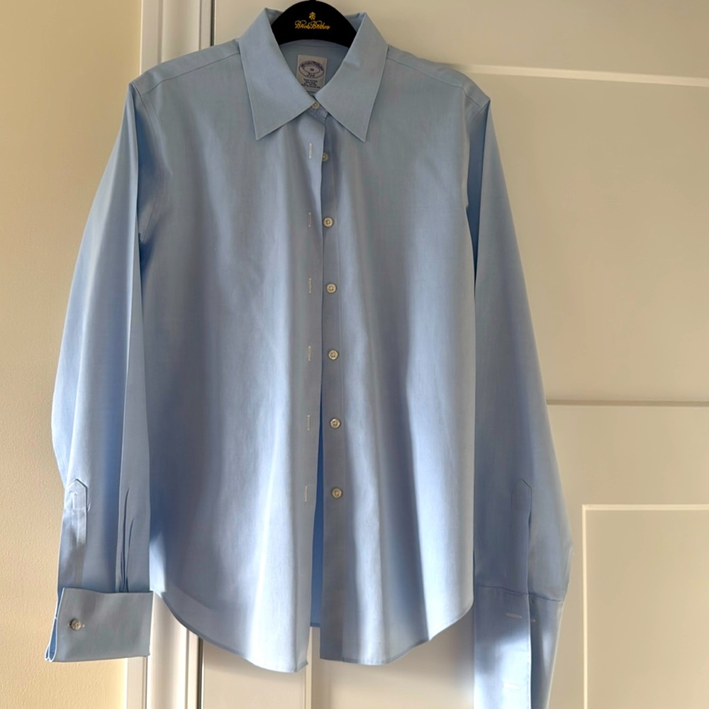 Brooks Brothers 346 Semi-Fitted Cotton Non-Iron Cuffed Dress Shirt Blue Size 10